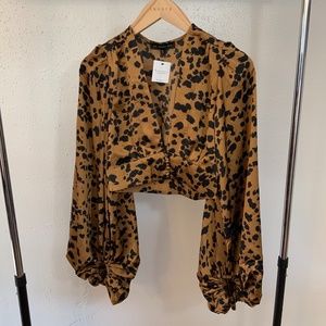 NWT Leopard Print Bell Sleeve Blouse, Size Small